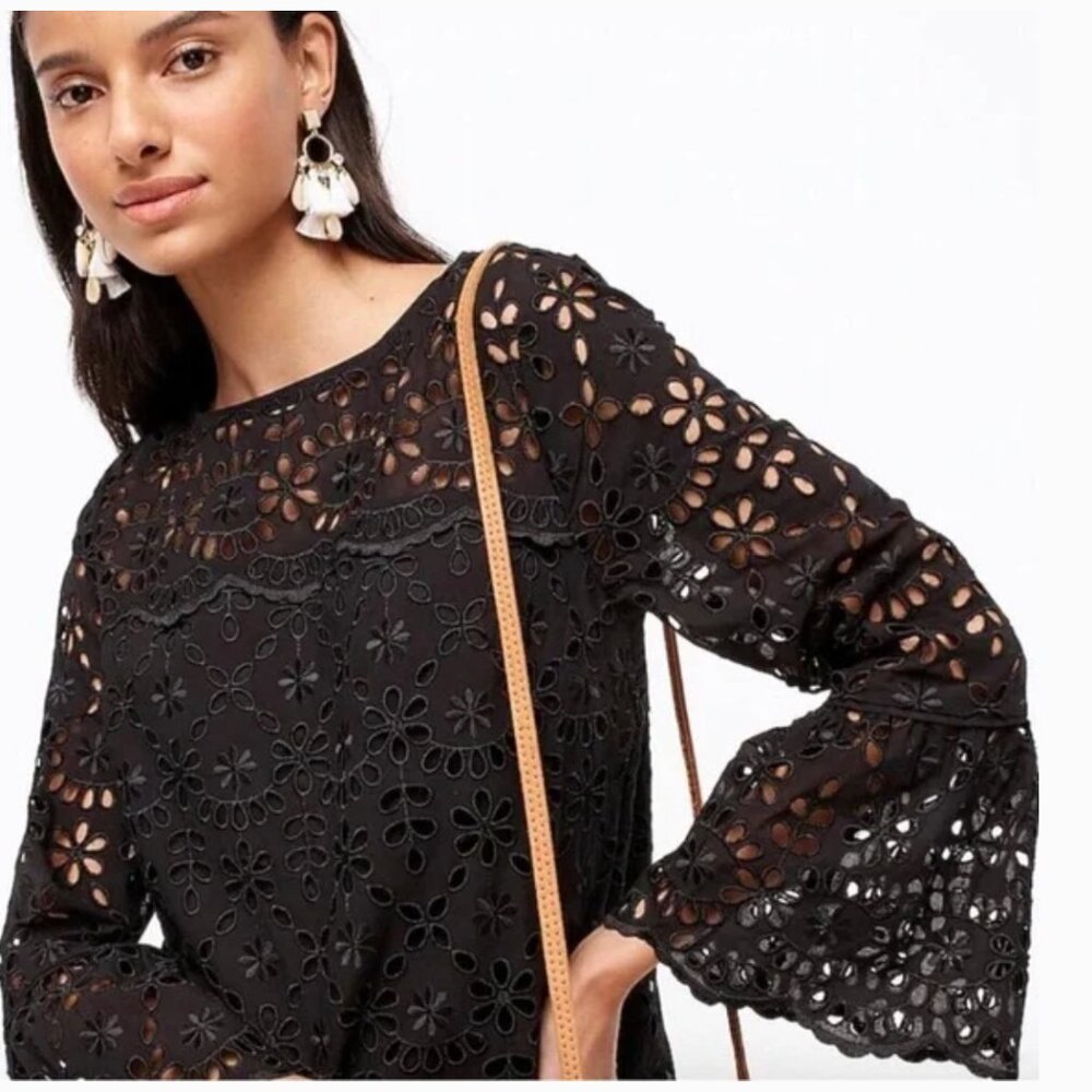 NWT, J. Crew Black Eyelet Dress Size 4P - Picture 3 of 4